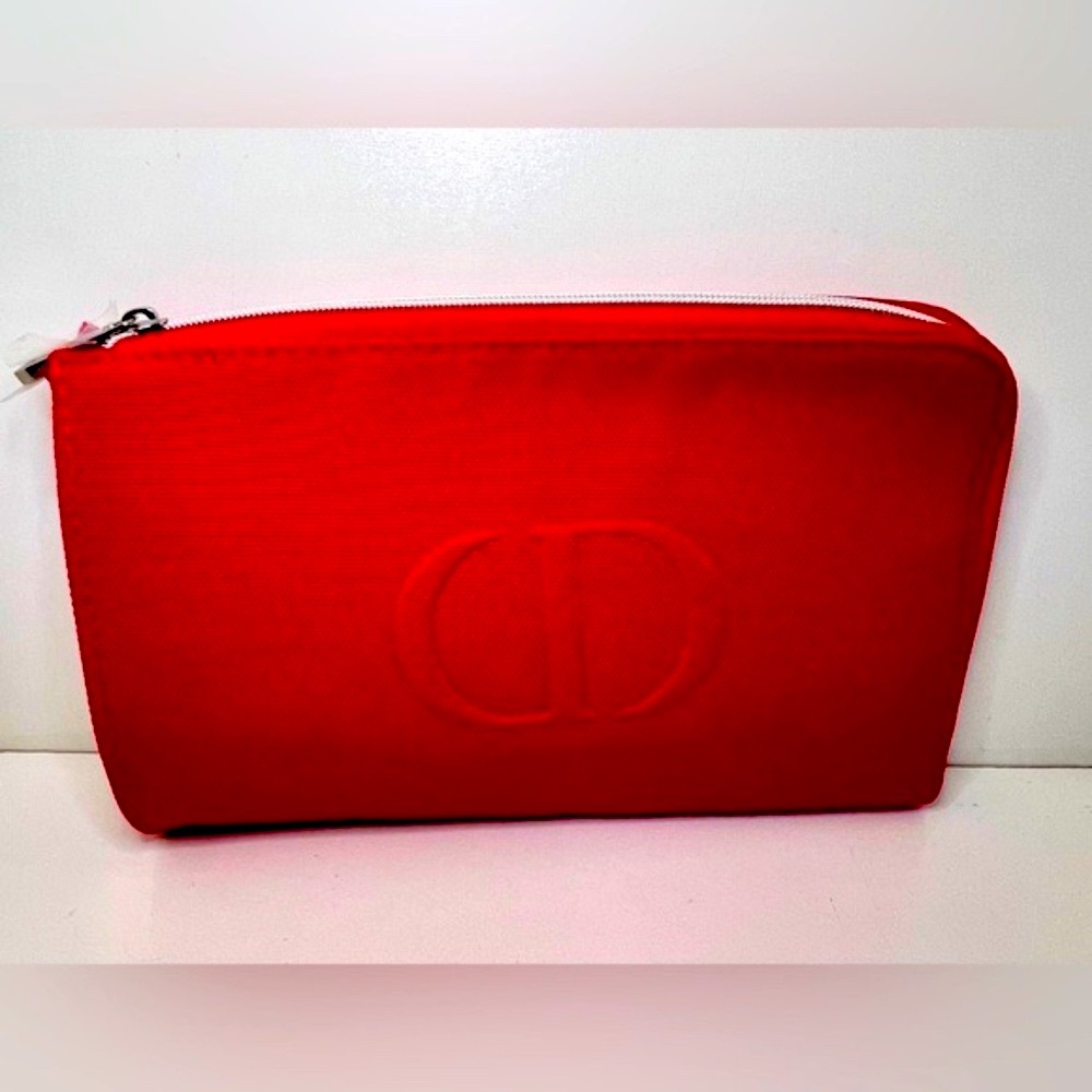 Dior Red Vibrant Fabric Flat Pouch with Embroidered CD logo
